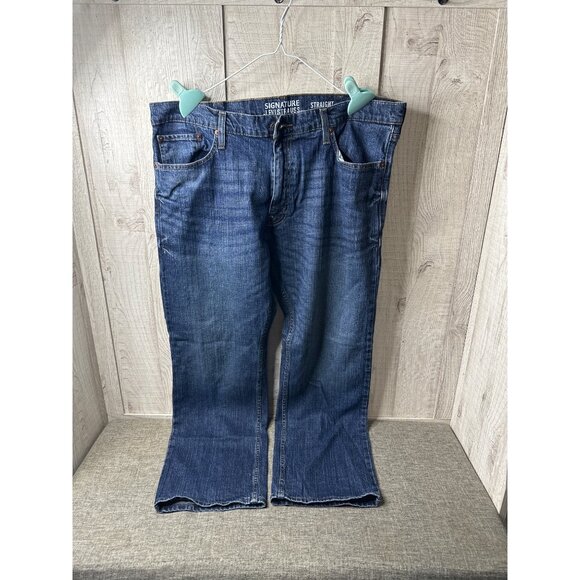 Signature By Levi Strauss Mens Straight Jeans Size W40 L30 Dark Wash Denim - Picture 1 of 6
